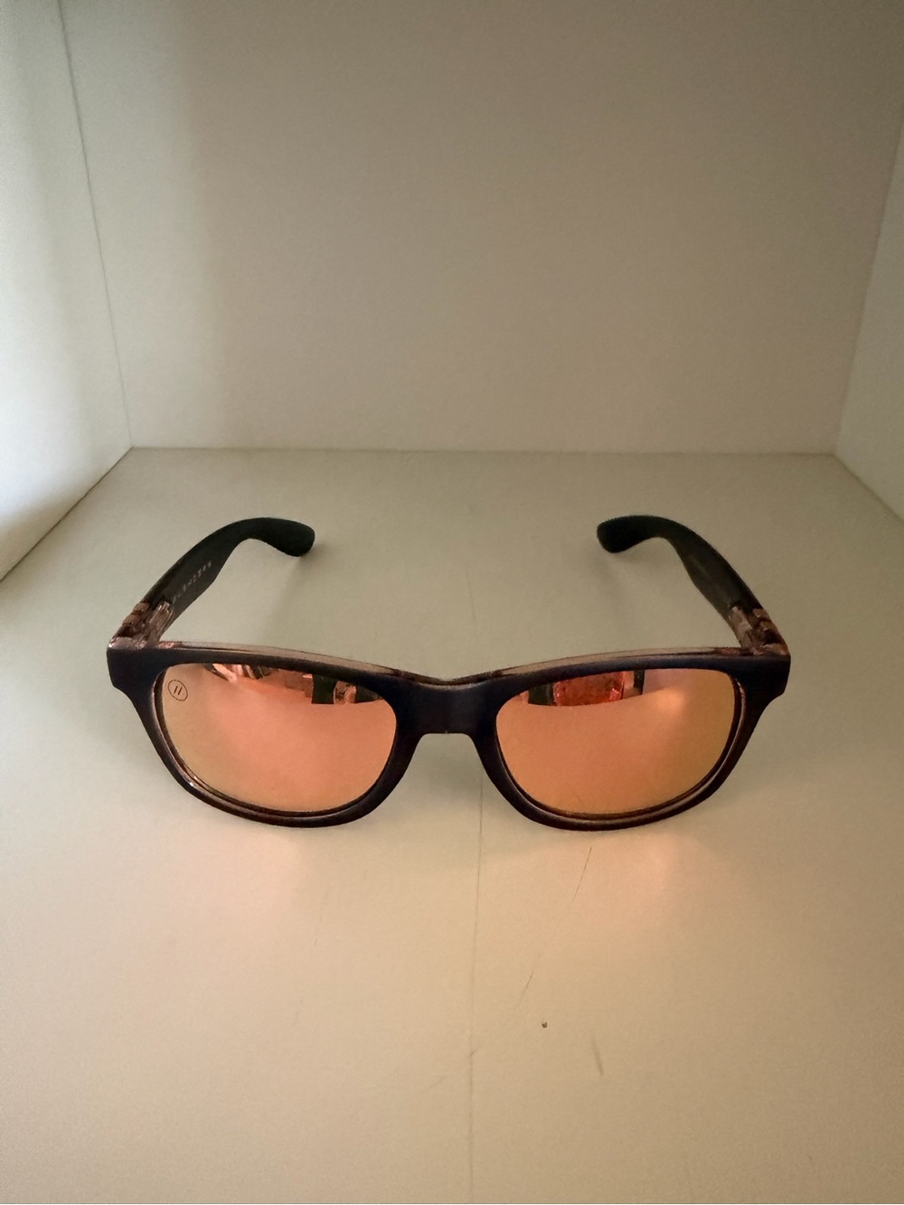 Black Frame Sunglasses with Rose Gold Mirrors blenders